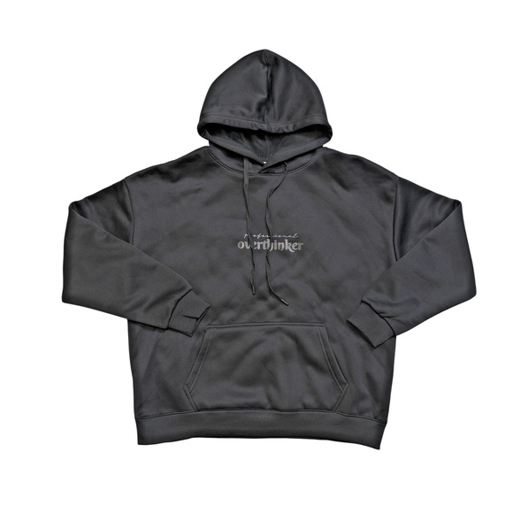 NWOT Pullover Hoodie Black Logo Kangroo Pocket Drawstring Hood Gorpcore Minimal - Picture 1 of 11